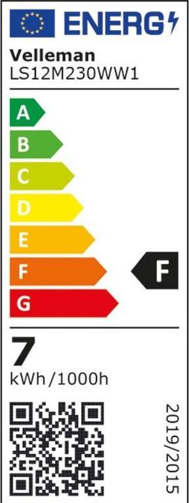 Energie-Label Velleman FLEXIBLER LED-STREIFEN - WARMWEIss - 300 LEDs - 5 m - 12 V (Neutralweiss, 500 cm, Indoor)