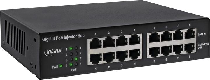 Actual product image InLine PoE+ Gigabit injector hub 8 port (8x PoE+) (802.3af (PoE), 802.3at (PoE+), 120 W)