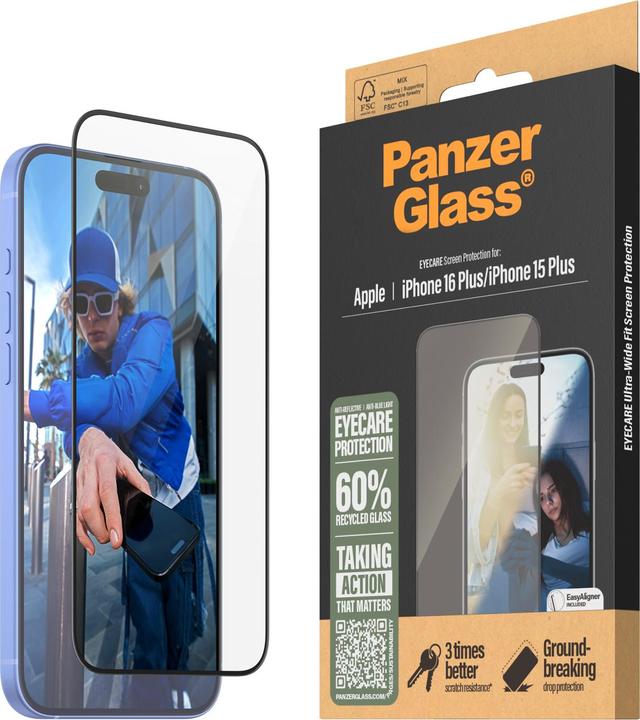 Image du produit PanzerGlass Protection d'écran Eyecare (1 pièce(s), Apple iPhone 16 Plus, Apple iPhone 15 Plus)