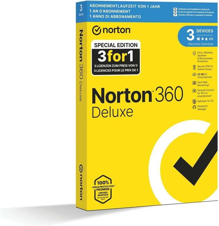 Norton 360 Deluxe - Promotion Box, 3 Device, 1 an (3 Utilisateur, 12 mois)
