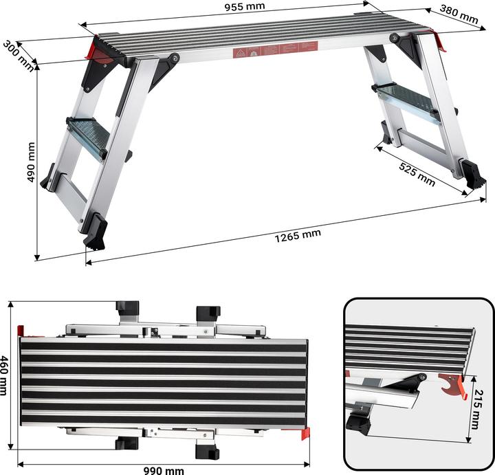 Produktbild Wiltec Alu Arbeitsplattform klappbar mobile Arbeitsbühne Tritthocker Gerüstturm (Arbeitsplattform, 126.50 cm)