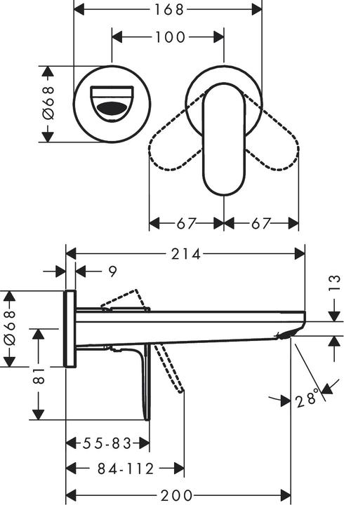Produktbild hansgrohe HG 2-Loch Waschtischarmatur Rebris S UP f Wd-mon m Auslauf 205mm mattschwarz