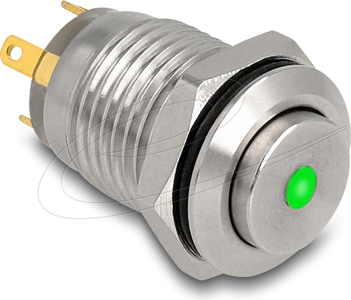 Produktbild Delock Drucktaster zum Einbau 12 mm 4 x Lötanschluss LED grü