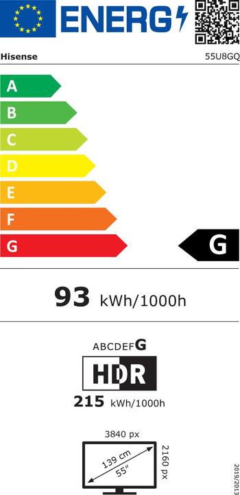 Energy Label Hisense 55U8GQ (54.60", LED, 4K)