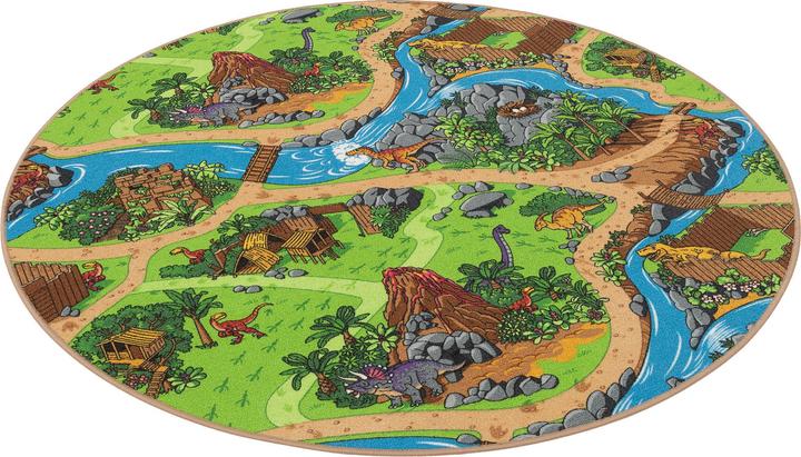 Produktbild Pergamon Kinder Spiel Strassen Teppich Dino Welt Rund (133 x 133 cm)