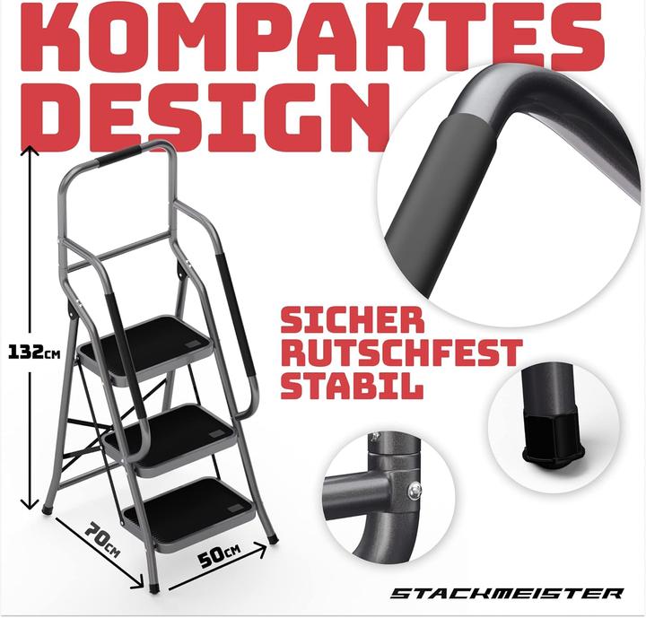 Produktbild Stackmeister 3 Stufen Sicherheitsleiter SM1032 (Klapptritt, Trittleiter)