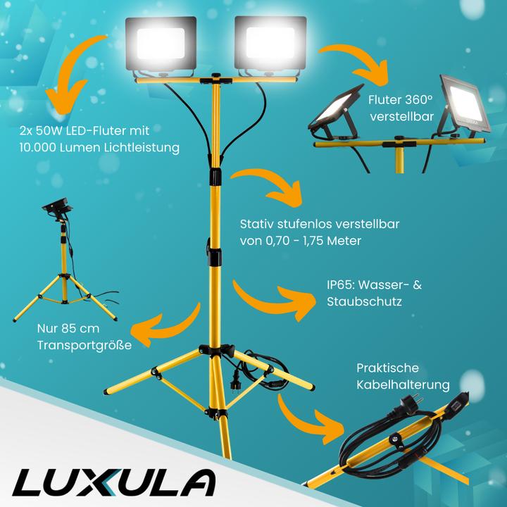 Actual product image Luxula LED construction spotlight with tripod (10000 lm, IP65)