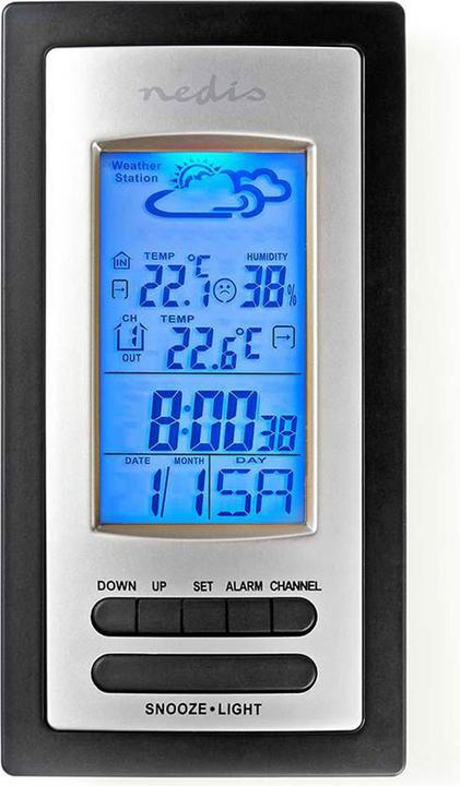 Actual product image Nedis Weather Station - Alarm - Hygrometer - Outdoor Sensor - Black/Silver