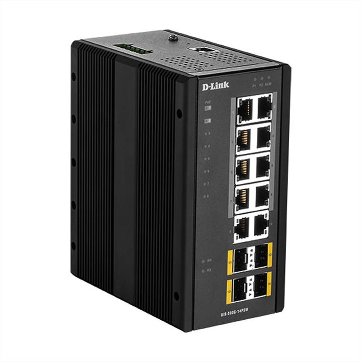 Produktbild D-Link 14 Port L2 Managed Industrie Switch with 10 x 10/100/1000BaseTX ports 8 PoE & 4 x 100/1000BaseSFP... (12 Ports)