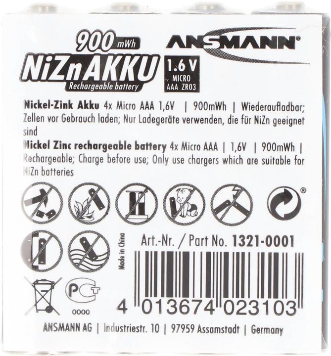 Immagine prodotto Ansmann NiZN Akku (4 pz., AAA, 550 mAh)