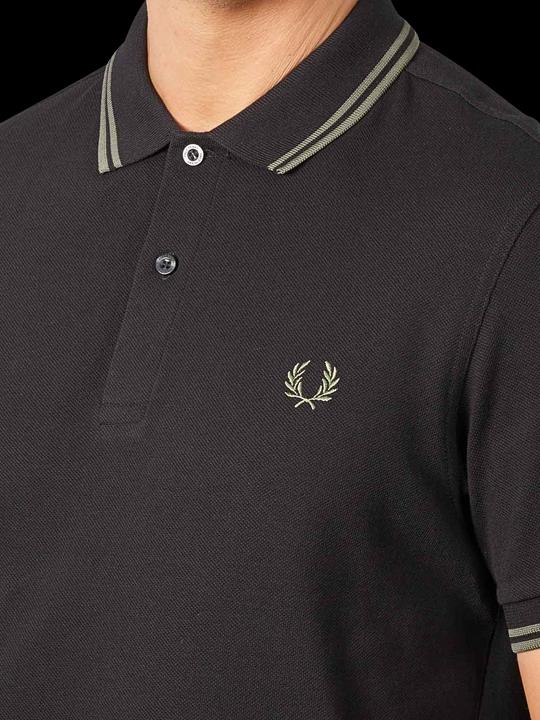 Actual product image Fred Perry Twin Tipped Polo Shirt Short Sleeve Black/Fieldgr (XXL)