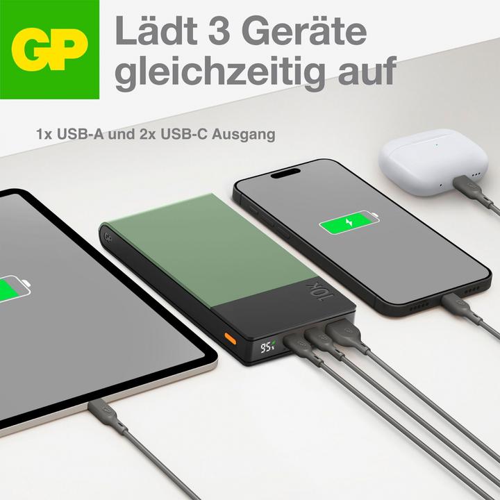 Image du produit GP Batteries GP PowerBank M2+ 10C 10000mAh 2xUSB-C/1xUSB-A vert Indicateur LED (10000 mAh, 22.50 W, 37 Wh)