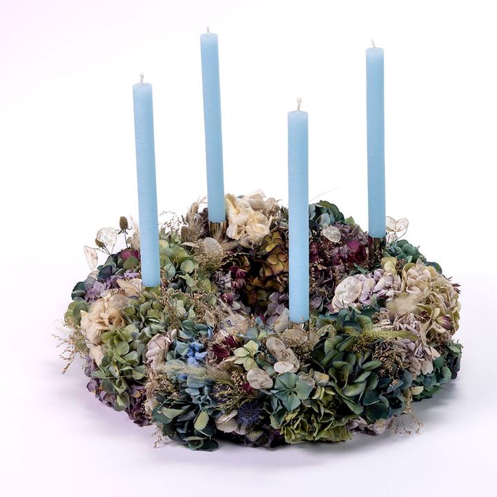 VEG and the City Adventskranz Trockenblumen Wild ca. 45 cm - Kerzen Eisblau (45 cm)