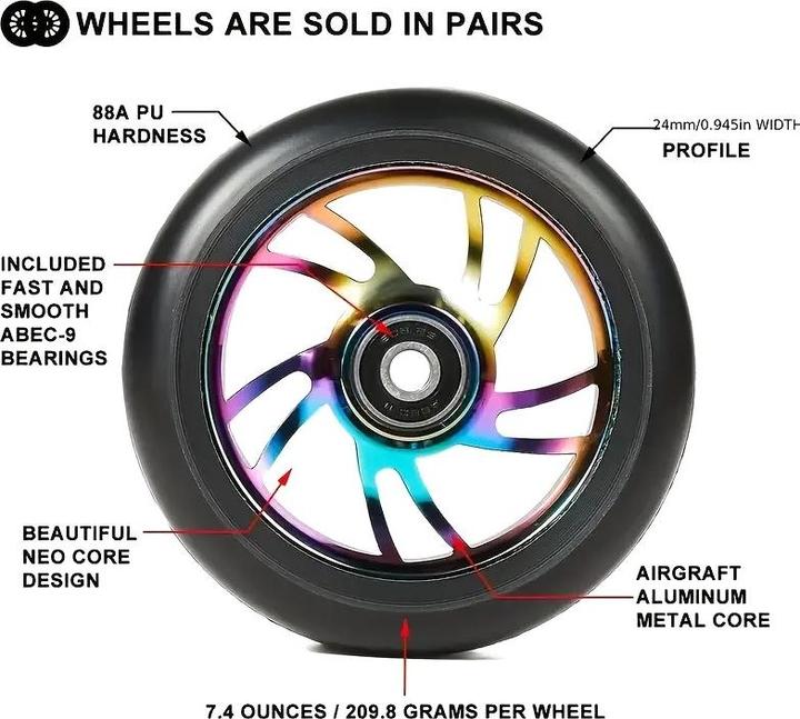 Actual product image Graw Jump Ramps 2 Performance Scooter Wheels 100mm, Metallic Colourful