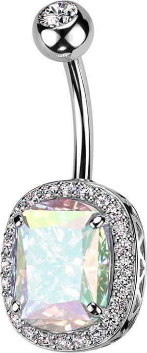 Star Piercing Banane silber mit Kugel Kristall silber und grossem Kristall multicolor (Messing, Chirurgenstahl 316L)
