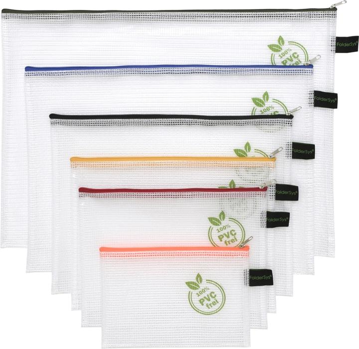 Actual product image Foldersys Zip bags 1x each A6, B6, A5, B5, A4, B4 transparent/colour assorted 0.20 mm (6 x)