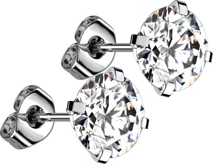 Star Piercing Ohrstecker mit rundem Kristall silber (ohne Messing, Titan G23)