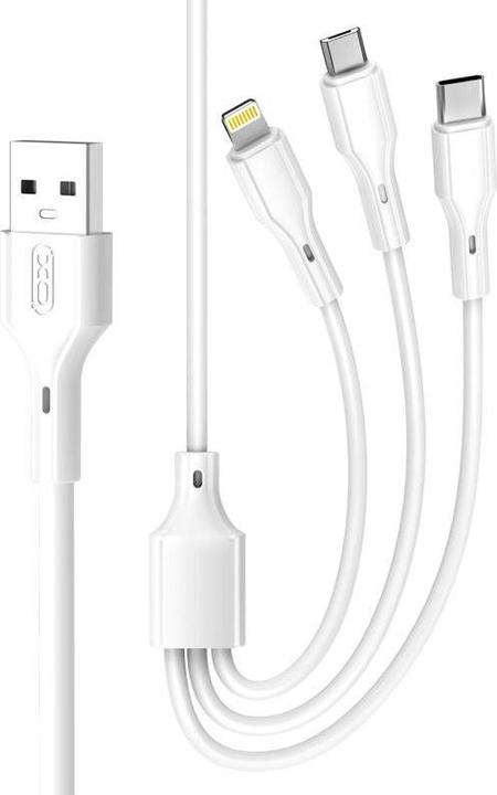 Produktbild xO Kabel NB230 3w1 USB - Lightning + USB-C + microUSB 1,0m 2,4A weiss (1 m, USB 3.2 Gen 2, 3 W)