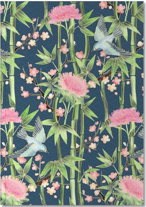 Image du produit Juniqe Motif oiseaux de bambou et sarcelle à fleurs (A5, À rayures)