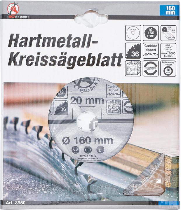 Produktbild BGS Hartmetall-Kreissägeblatt Ø 160 x 20 x 2,4 mm 36 Zähne