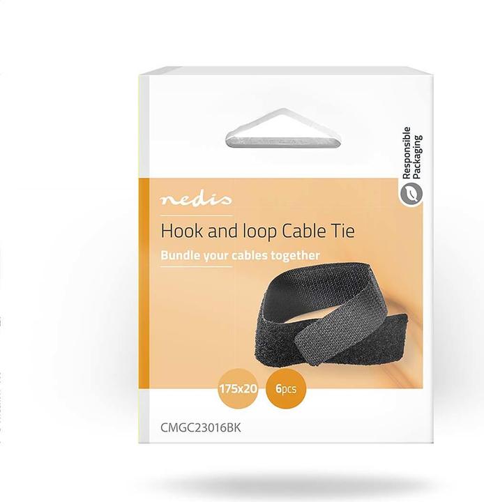 Image du produit Nedis Gestion des câbles Clip de câble Verrouillé 6 pièces Nylon Noir 175 mm Noir (Serre-câbles velcro, 175 mm, 1 pcs)