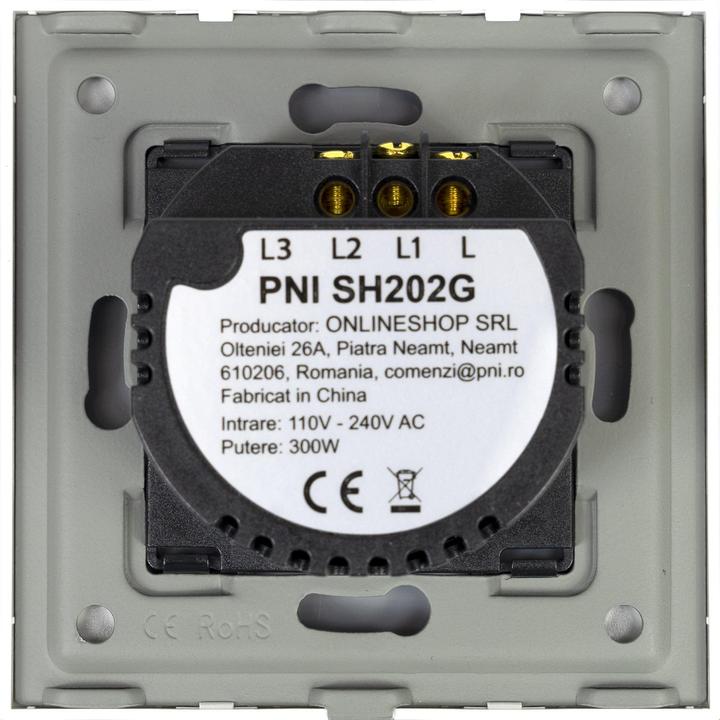 Actual product image PNI Double switch with touch SH202G made of glass, gold with LED display, colour gold