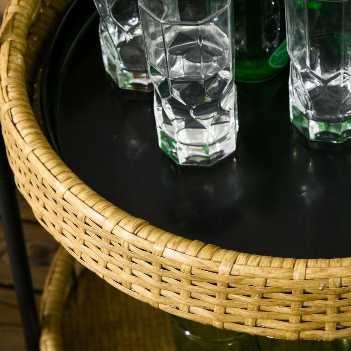Produktbild Swisshandel24 Outdoor Servierwagen, 2 Etagen, Bremsen, Polyrattan, Metallrahmen, Φ50x66Hcm