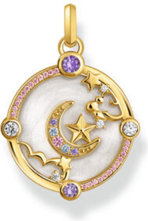 Thomas Sabo Kettenanhänger mit Halbmond und bunten Steinen vergoldet (925er Silber, Emaille)