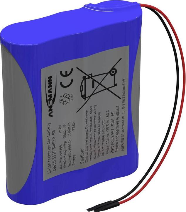 Produktbild Ansmann 3S1P Akkupack 3x 18650 Kabel Li-Ion 10.8 V 2550 mAh (1 Stk., 18650, 2550 mAh)