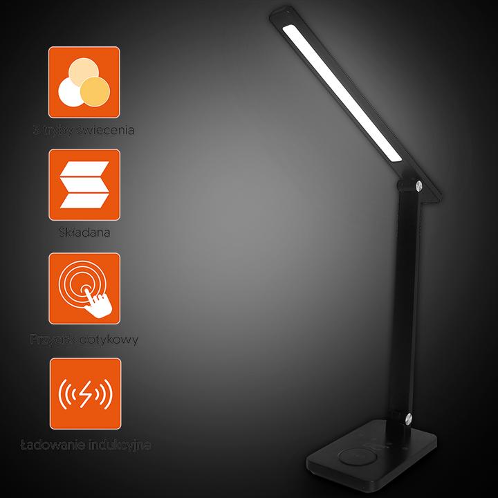 Image du produit Lasmex Lampe de bureau LED 10W, 3000/4500/6000K, chargement par induction, commande tactile, variateur