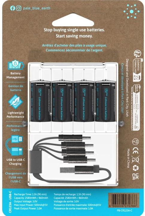 Produktbild Pale Blue Rechargeable battery (4 Stk., CR123A, 860 mAh)