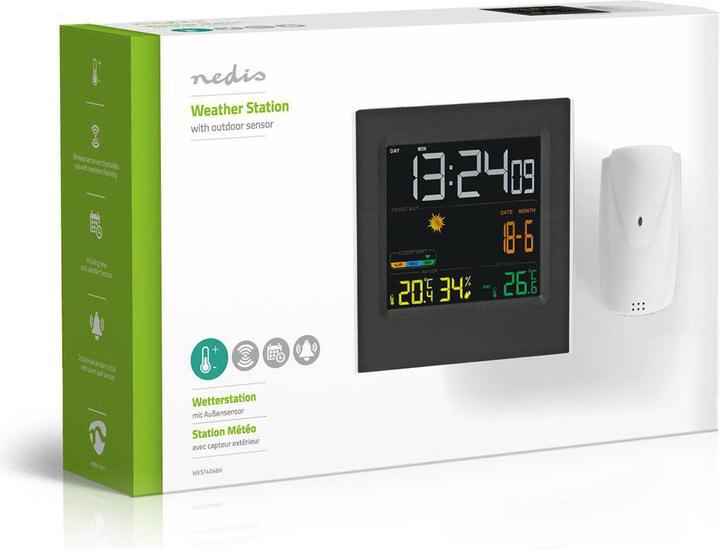 Image du produit Nedis Station météo horloge display couleur. Réveil Hygrom 1Capteur extérieur sw-ws WEST404BK