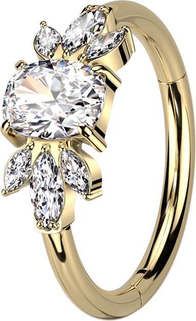 Produktbild Star Piercing Micro Segmentring klappbar vergoldet Kristall mit Smaragdschliff und sechs Ovale Kristalle silber (Titan G23, ohne Messing)