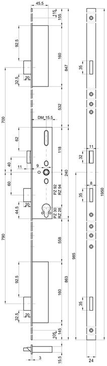 Actual product image MSL Panic multipoint locking devices FlipLock Basis 23444 PE (Profile cylinder)