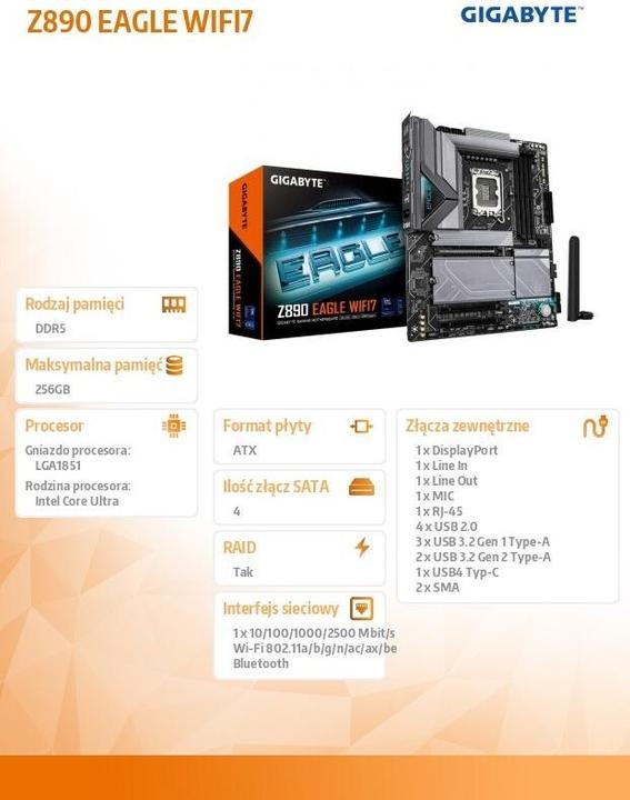 Image du produit Gigabyte Z890 EAGLE WIFI7 (LGA 1851, Intel Z890, ATX)