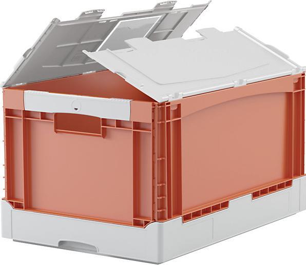 Bito EQ folding box, with grip holes, smooth base and lid, LxWxH 600 x 400 x 332 mm (64 l)