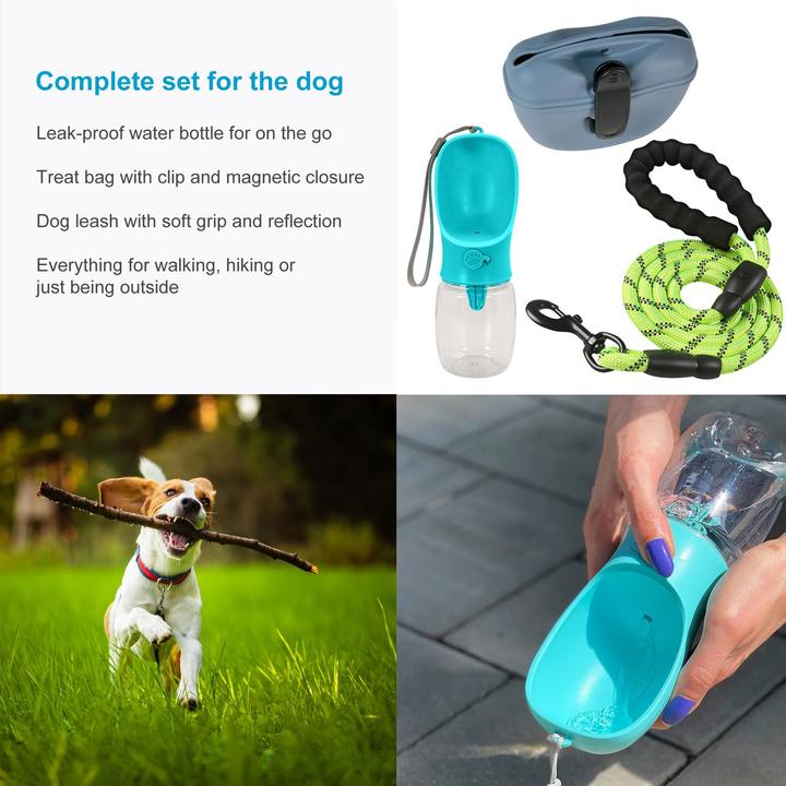 Produktbild Intirilife Hundeleinen Set Blau: Leckerlibeutel & Trinkflasche & Hundeleine (Hund, Allgemein)