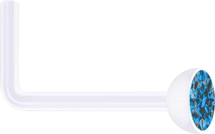 Actual product image Star Piercing Angled nose stud transparent with crystal light blue (without brass, Bioflex)