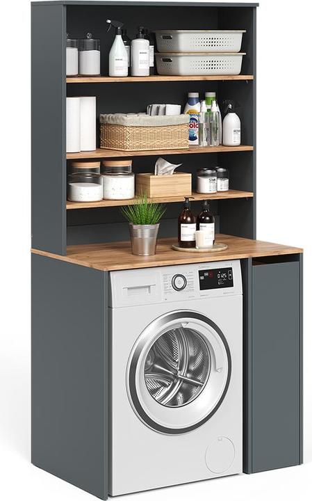 Produktbild Vichy Waschmaschinenschrank Lavik, Anthrazit/Goldkraft Eiche, 93.6 x 88.2 cm 2 Teile mit Schrank und Regal