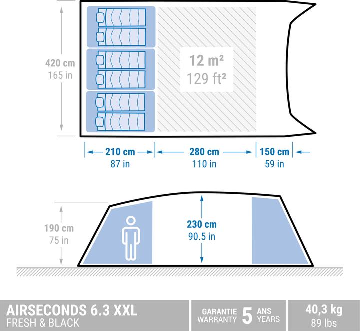 Immagine prodotto Quechua Secondi D'Aria (Tenda gonfiabile, 40.30 kg, 6 persone)