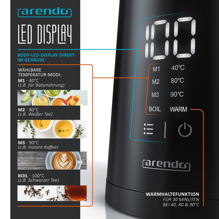 Image du produit Arendo Bouilloire, Bouilloire en acier inoxydable avec écran et sélection de la température AESTHET 1,5L (1.50 l)