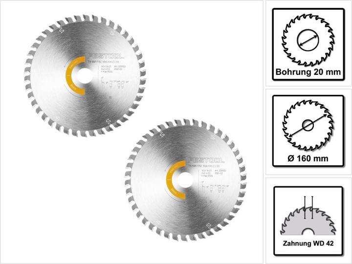 Actual product image Festool Wood Fine Cut HW Circular Saw Blade 160 x 1.8 x 20mm WD42 (2x 205553)