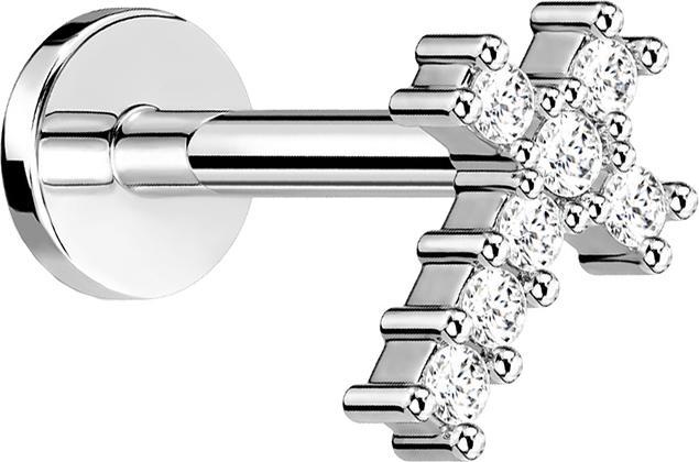 Star Piercing Micro Labret Innengewinde silber Kreuz mit Kristall (Chirurgenstahl 316L, Messing)