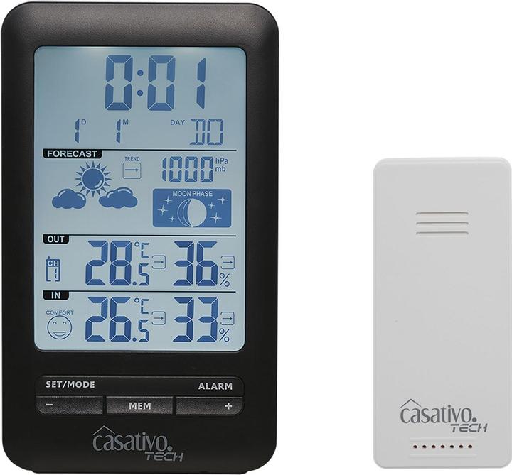 Casativo Funk-Wetterstation mit Aussensensor, Barometer & Wettertrend