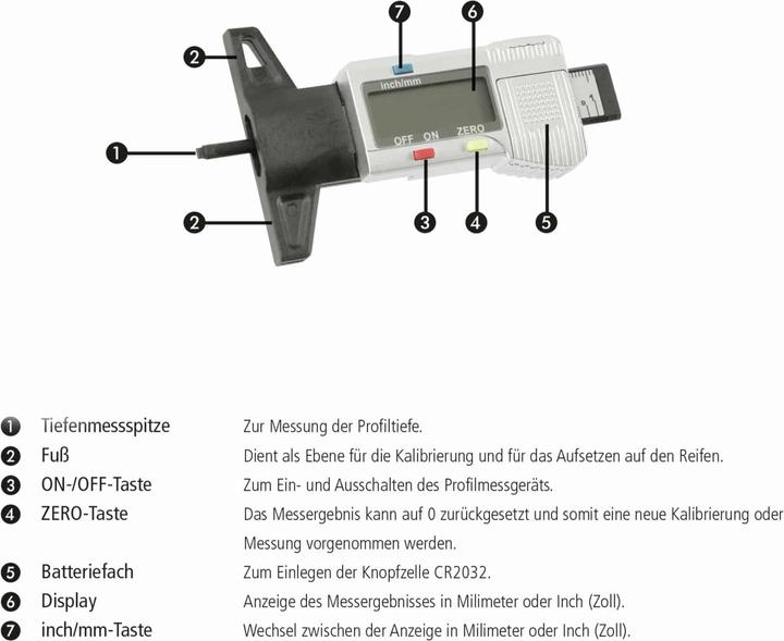 Produktbild Daytools Reifen Profiltiefenmesser Tiefenmesser Profilmesser digital 0-25,4 mm LC-Display-Anzeige