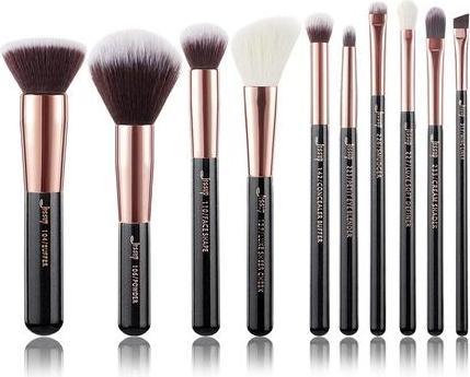 Immagine prodotto Jessup Set di pennelli da trucco 10 pezzi nero oro rosa naturale Kit di pennelli per cipria, fondotinta (Talco)