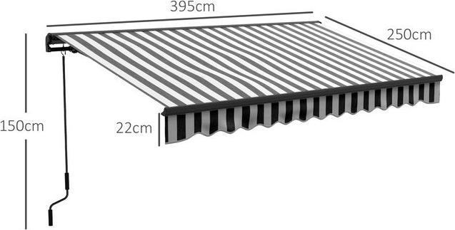 Produktbild Swisshandel24 elektrisch Kassettenmarkise, 395x250cm, Handkurbel, Fernbedienung, Grau+Weiss (2.50 m)