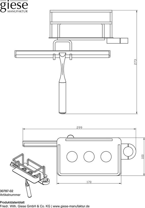 Immagine prodotto Giese Manufaktur Optisign Duschkorb für Duschgleitstange links mit Glasabzieher und Halter für Rasierer