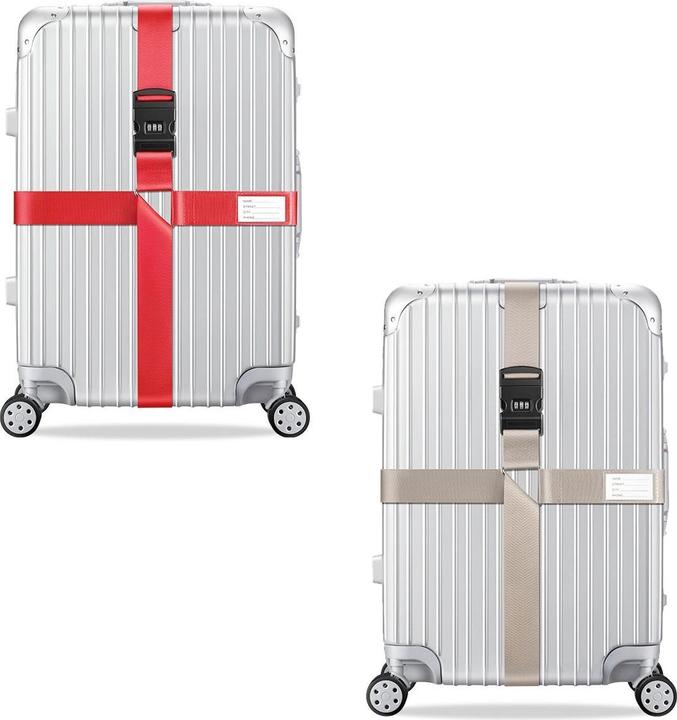 Produktbild König Design 2x Kreuz Kofferband Koffergurt Gepäckband Kofferriemen Gepäckgurt Zahlencode Set