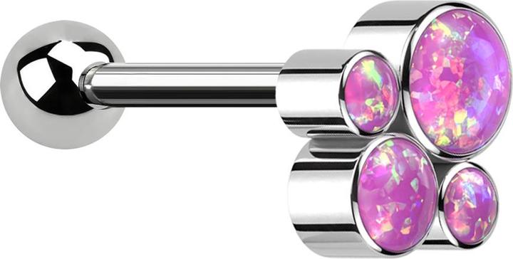 Star Piercing Micro Barbell Innengewinde silber mit Kugel und vier Opale pink (Titan G23, ohne Messing)